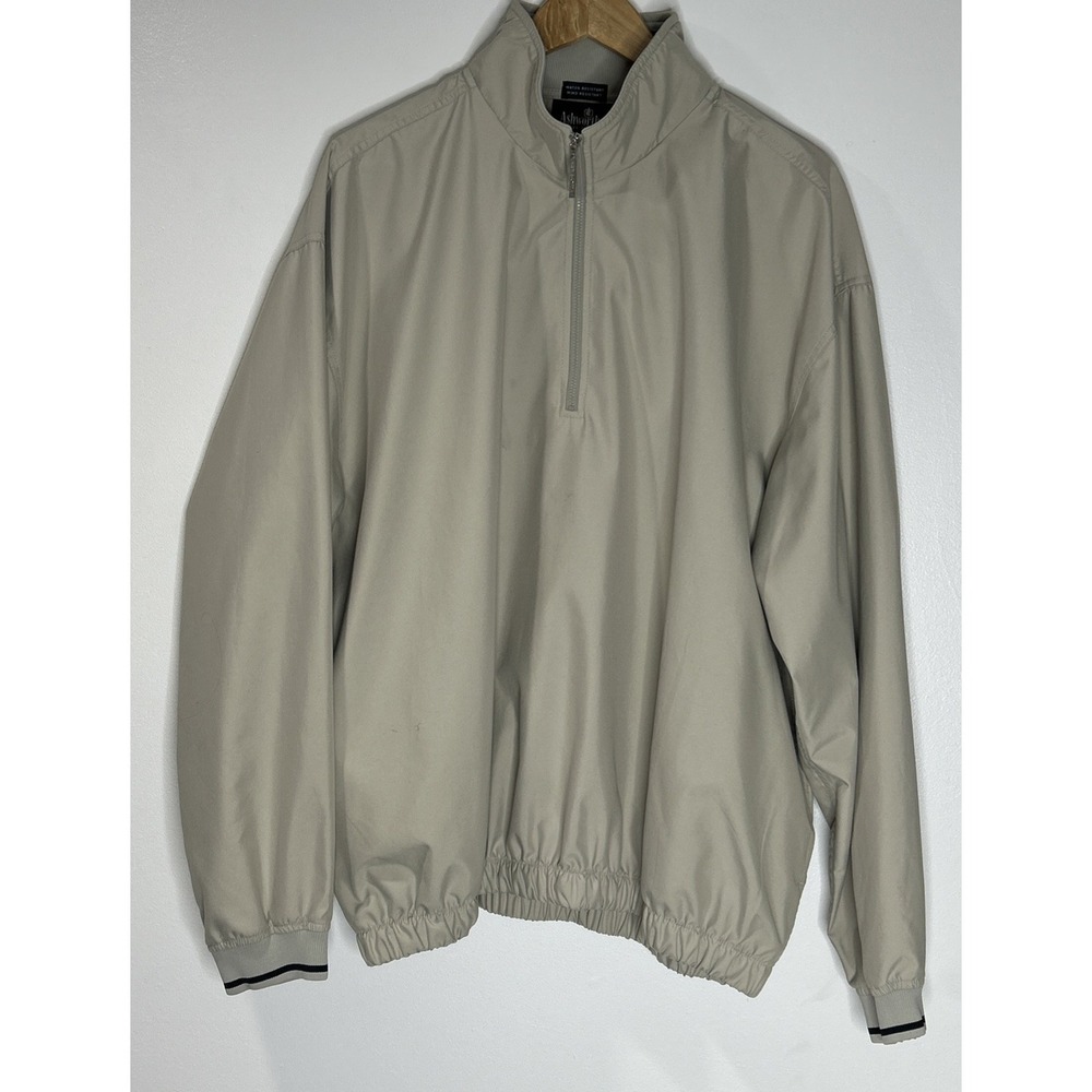 Ashworth Jacket Mens Large Beige Weather Systems 1/4 Zip Golf Windbreaker